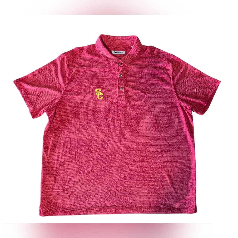 Tommy Bahama USC Embroidered Polo Shirt Men's XXL Red Tropic Print Short Sleeve